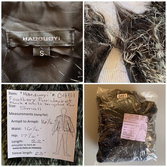 “Haoduoyi” Feathery Faux Fur Coat B&W 70s Retro XS - Picture 5 of 8